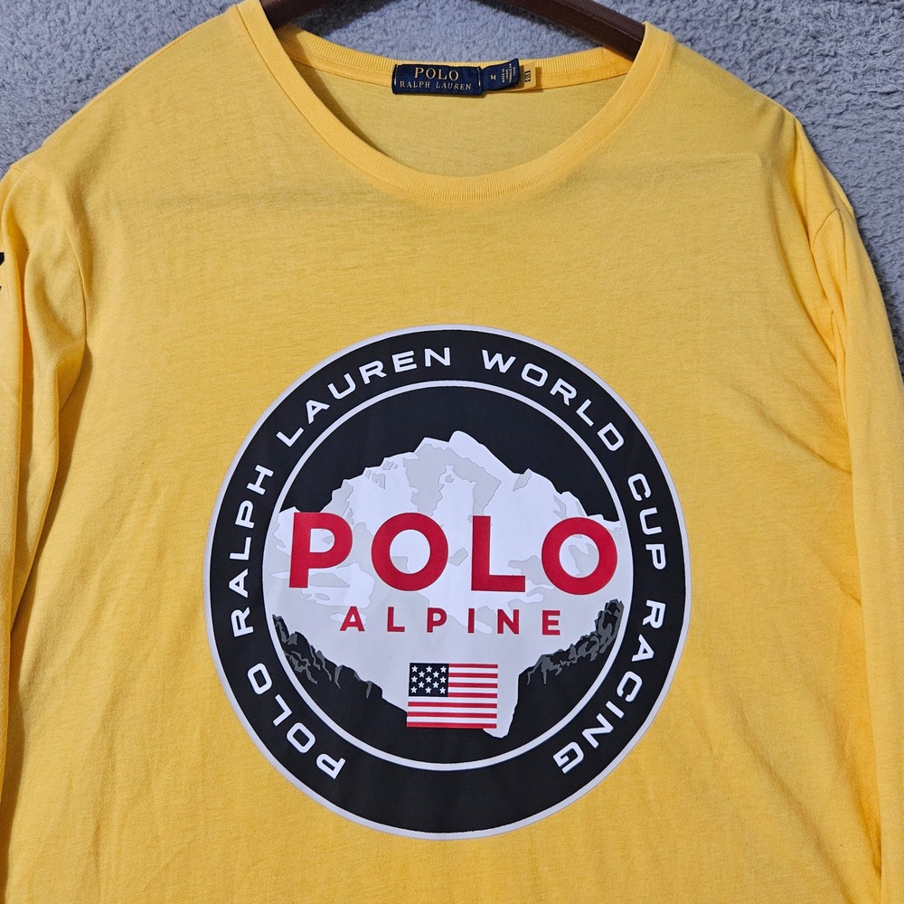 Polo‎ Ralph Lauren Shirt Mens Medium Yellow Alpine World Cup Graphic Long Sleeve